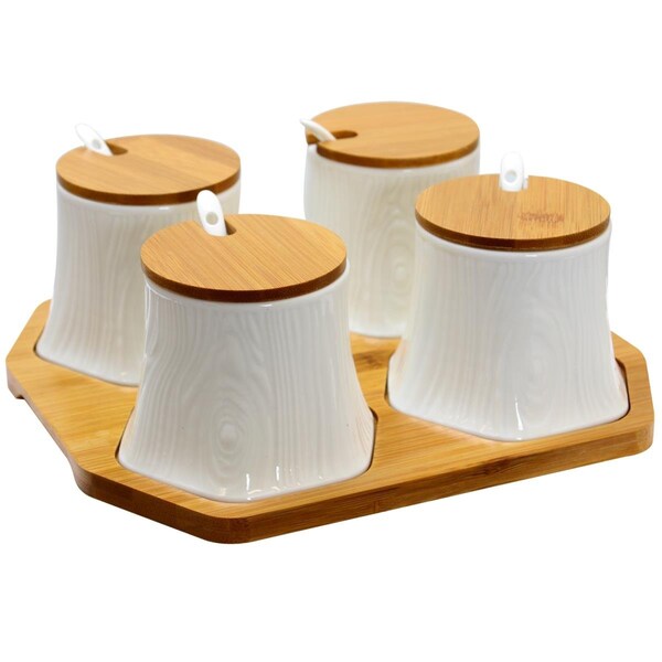 Fastfood Ceramic Spice, Jam & Salsa Jars with Bamboo Lids & Serving Spoons - FA2614983