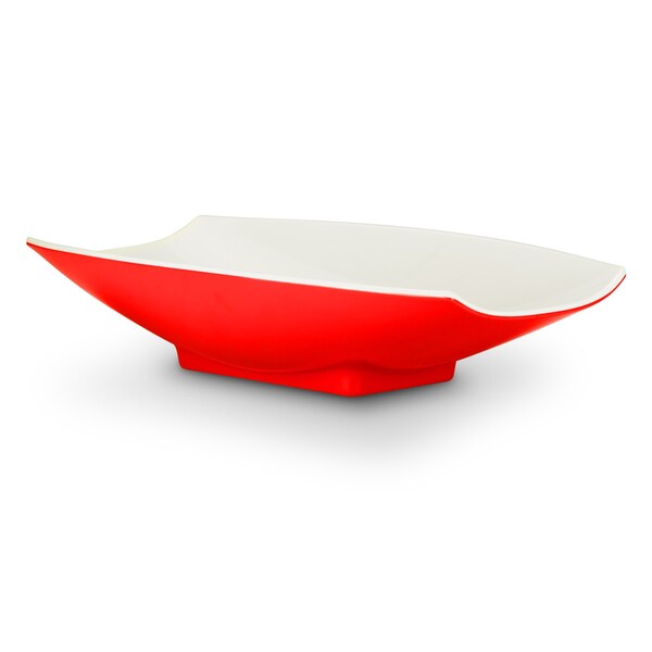 Bon Chef Melamine Curves Bowl - Red Outside/White Inside 21" X 12 1/8" X 4 1/4" 5 Qt (160 Oz) - 53705-2TONERED