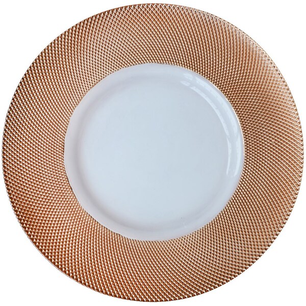 Bon Chef Rose Gold Diamond Rim Glass Charger, Clear Center, Handwash Only, (8Pcs / Case) - 200001RG
