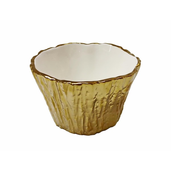 Jiallo 5 in. Botanic Porcelain Tree Bark Bowl, Gold - 69001