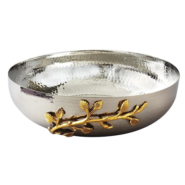 Jiallo 12 in. Dia. Gilt Hammered Leaf Salad Bowl - 70020
