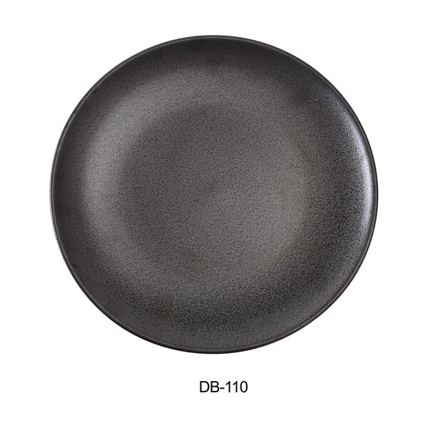 Yanco 10.5 in. Diamond Black Collection Coupe Shape Round Plate, Matte Glaze, 12PK - DB-110