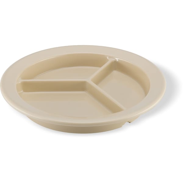 Carlisle Foodservice Melamine 3-Compt Deep Plate, 9", Tan, PK24 - 4351625