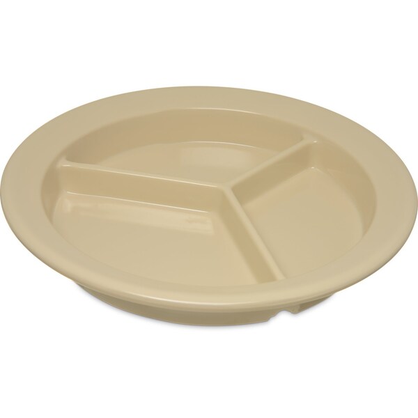 Carlisle Foodservice Melamine 3-Compt Deep Plate, 9", Tan, PK24 - 4351625