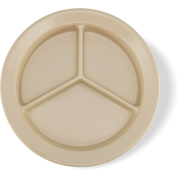Carlisle Foodservice Melamine 3-Compt Deep Plate, 9", Tan, PK24 - 4351625