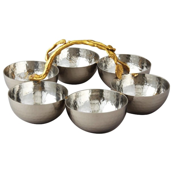 Comida Gilt Leaf Stainless Steel Bowl Server, Hammered - Set of 6 - CO2831236