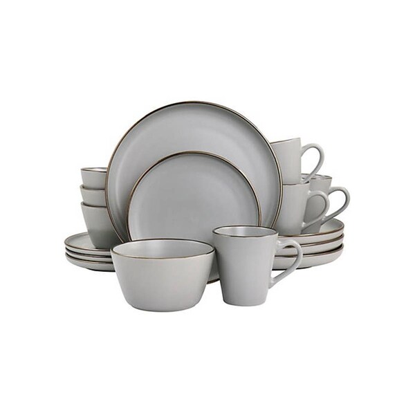 Elama Louis Stoneware Dinnerware Set with Gold Rim - Matte Slate - 16 Piece - ELM-LOUIS16