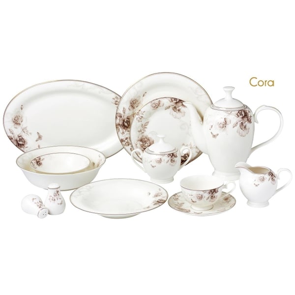 Lorenzo Import 57 Piece Dinnerware Set & Bone China Service for 8 People - Cora - LO329651