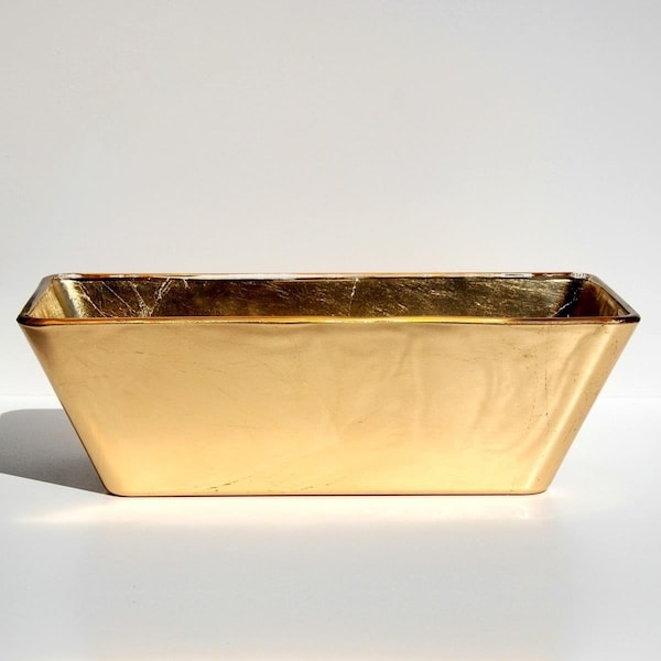 Red Pomegranate Collection 13 in. Gilt Gilded Glass Rectangular Bowl, Gold - 8420-1