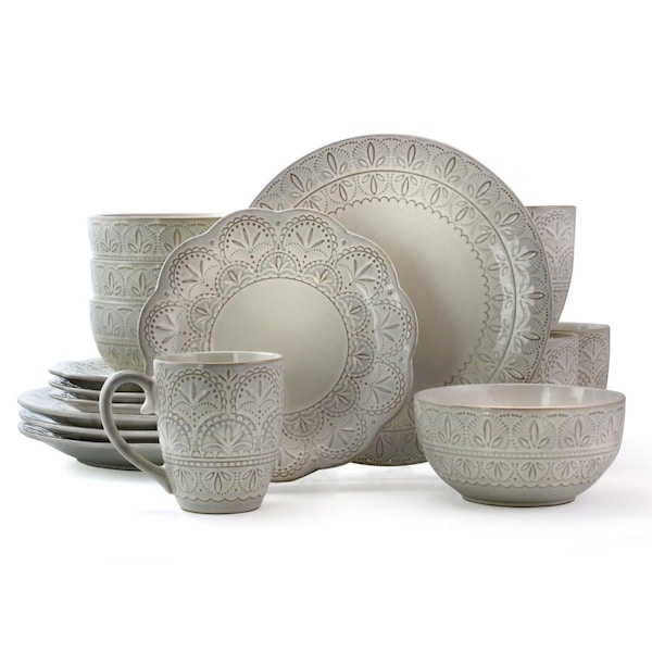 Fastfood Lace Luxurious Stoneware Dinnerware with Complete Setting for 4 - White - 16 Piece - FA1668203