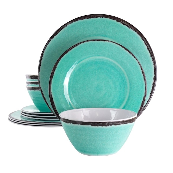 Fastfood 12 Piece Azul Banquet Lightweight Melamine Dinnerware Set, Turquoise - FA3048804