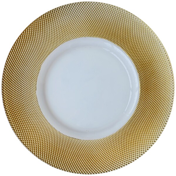 Bon Chef Gold Diamond Rim Glass Charger, Clear Center, Handwash Only, (8Pcs / Case) - 200001G