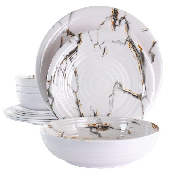 Fastfood 12 Piece Fine Sculpture Lightweight Melamine Dinnerware Set; White - FA1813494