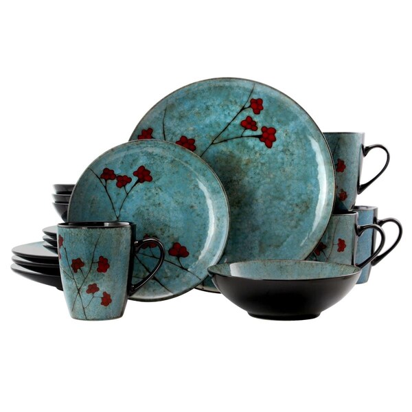 Fastfood 16 Piece Floral Accents Dinnerware Set, Blue - FA1665063