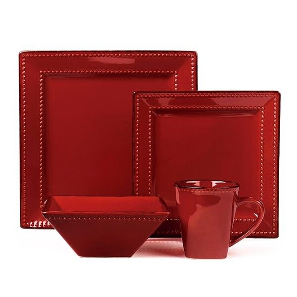Lorenzo Import Lorenzo Import LH505 16 Piece Square Beaded Stoneware Dinnerware Set; Red - LH505