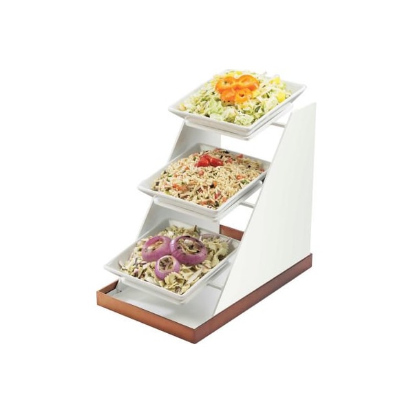 Cal Mil Plastics Cal-Mil Luxe Three Bowl Display 10"W x 16-1/4"D x 17"H White and Stainless Steel - 3022-55