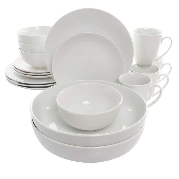 Fastfood 18 Piece Owen Porcelain Dinnerware Set with 2 Large Serving Bowls, White - FA1813493