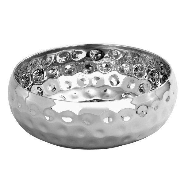 Auric Elegance Bolt Hammered 11 in. Round Stainless Steel Serving Bowl - AU2607246