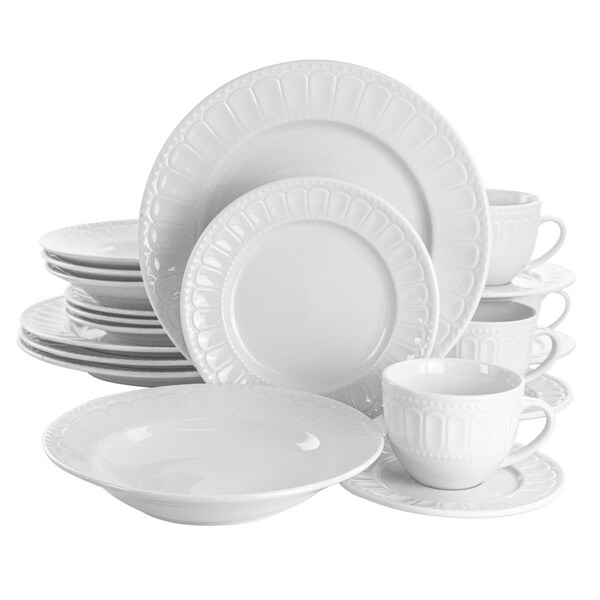 Elama Charlotte Porcelain Dinnerware Set, White - 20 Piece - EL-CHARLOTTE