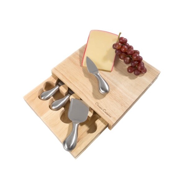 Hastings Home Cheese Board 5-piece Set with Stainless Steel Tools and Wood Cutting Block for Daily Use, 8.6 x 8.25 - 185022ADC