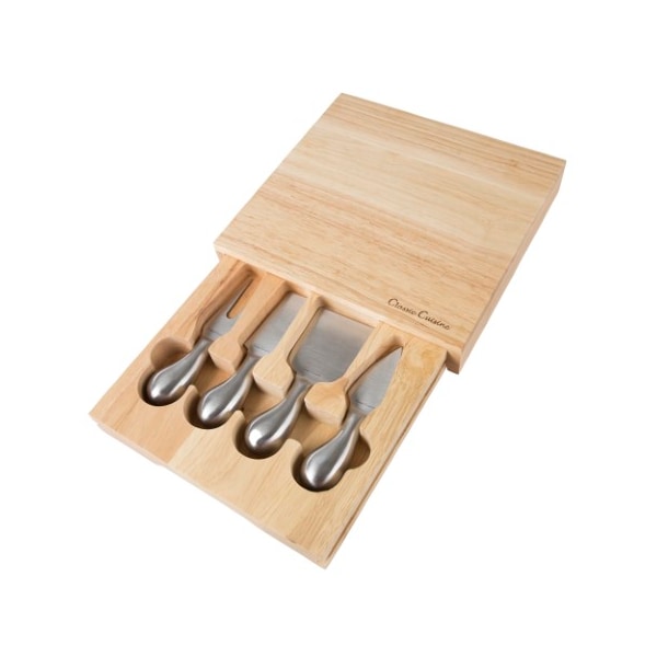 Hastings Home Cheese Board 5-piece Set with Stainless Steel Tools and Wood Cutting Block for Daily Use, 8.6 x 8.25 - 185022ADC
