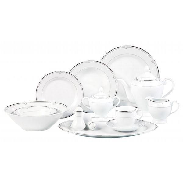 Lorenzo Imports 57 Piece Black and Silver Border Dinner Set Service for 8 By Lorren Home Trends - RIO-57