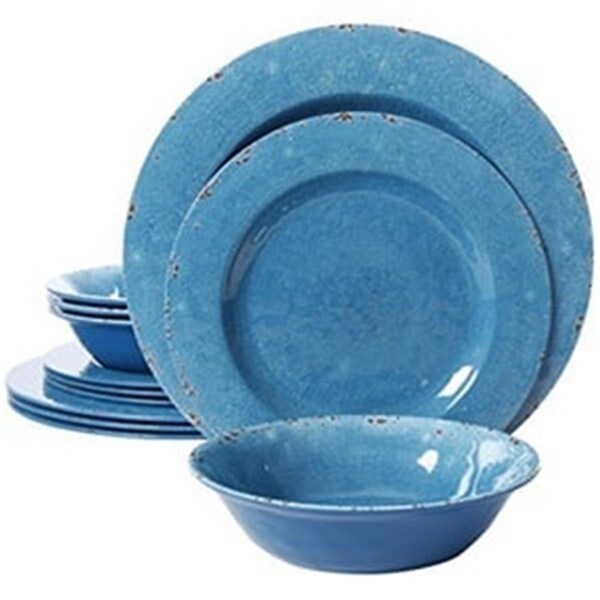 Gibson Studio California Mauna Crackle Melamine Dinnerware Set, Blue - 12 Piece - 94893.12
