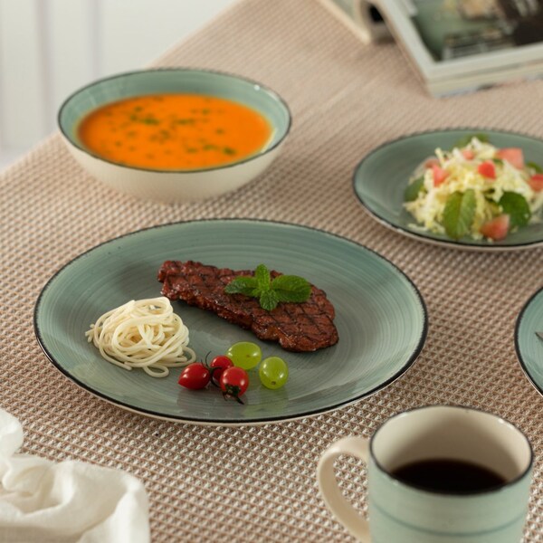 Dinewares 32 PC Spin Wash Dinnerware Dish Set for 8 Person, Mugs, Salad and Dinner Plates and Bowls - QI004502.GN.2