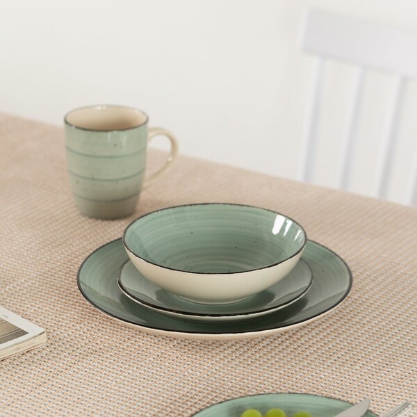 Dinewares 32 PC Spin Wash Dinnerware Dish Set for 8 Person, Mugs, Salad and Dinner Plates and Bowls - QI004502.GN.2