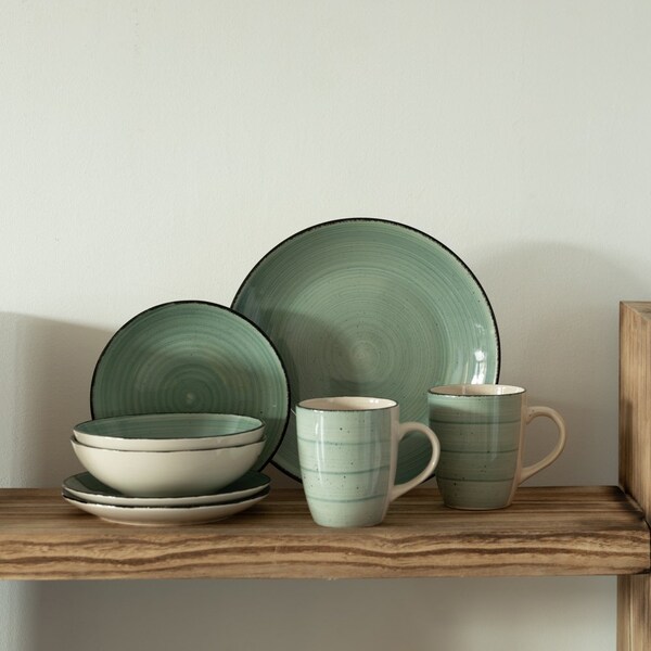 Dinewares 32 PC Spin Wash Dinnerware Dish Set for 8 Person, Mugs, Salad and Dinner Plates and Bowls - QI004502.GN.2