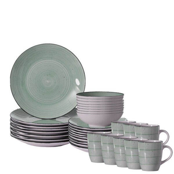 Dinewares 32 PC Spin Wash Dinnerware Dish Set for 8 Person, Mugs, Salad and Dinner Plates and Bowls - QI004502.GN.2