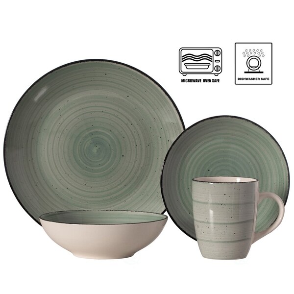 Dinewares 32 PC Spin Wash Dinnerware Dish Set for 8 Person, Mugs, Salad and Dinner Plates and Bowls - QI004502.GN.2