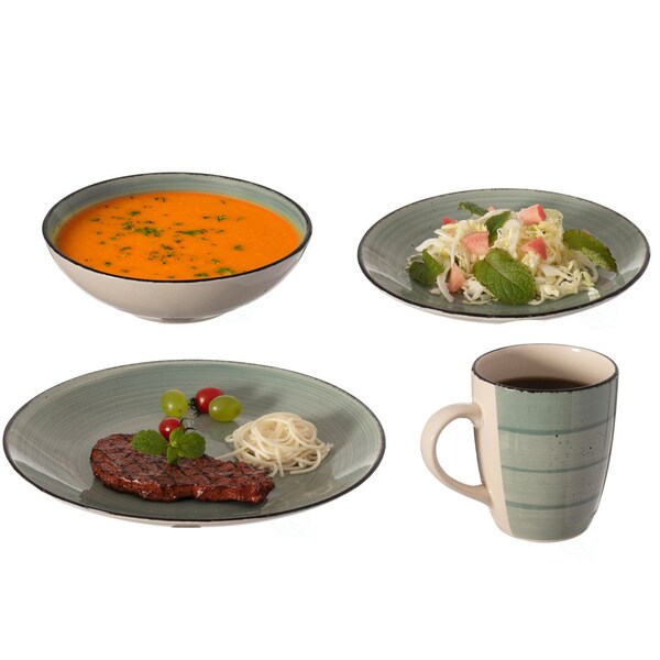 Dinewares 32 PC Spin Wash Dinnerware Dish Set for 8 Person, Mugs, Salad and Dinner Plates and Bowls - QI004502.GN.2