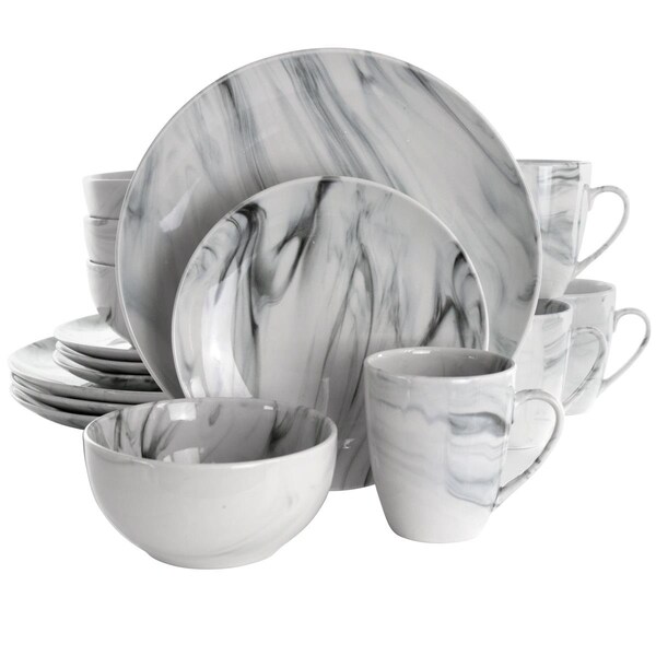 Fastfood 16 Piece Fine Marble Stoneware Dinnerware Set, Black & White - FA1667289