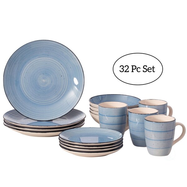 Dinewares 32 PC Spin Wash Dinnerware Dish Set for 8 Person, Mugs, Salad and Dinner Plates and Bowls - QI004502.BL.2