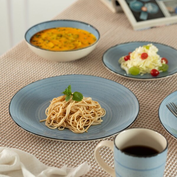 Dinewares 32 PC Spin Wash Dinnerware Dish Set for 8 Person, Mugs, Salad and Dinner Plates and Bowls - QI004502.BL.2
