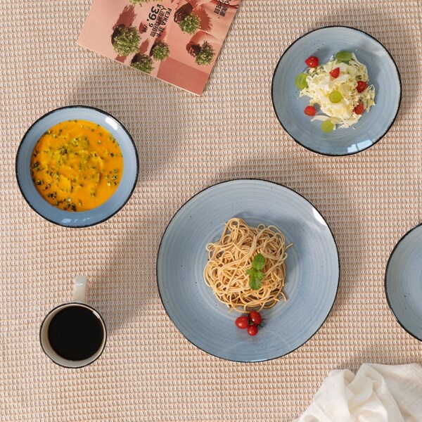 Dinewares 32 PC Spin Wash Dinnerware Dish Set for 8 Person, Mugs, Salad and Dinner Plates and Bowls - QI004502.BL.2