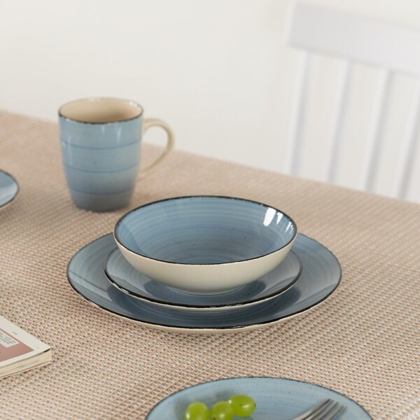Dinewares 32 PC Spin Wash Dinnerware Dish Set for 8 Person, Mugs, Salad and Dinner Plates and Bowls - QI004502.BL.2