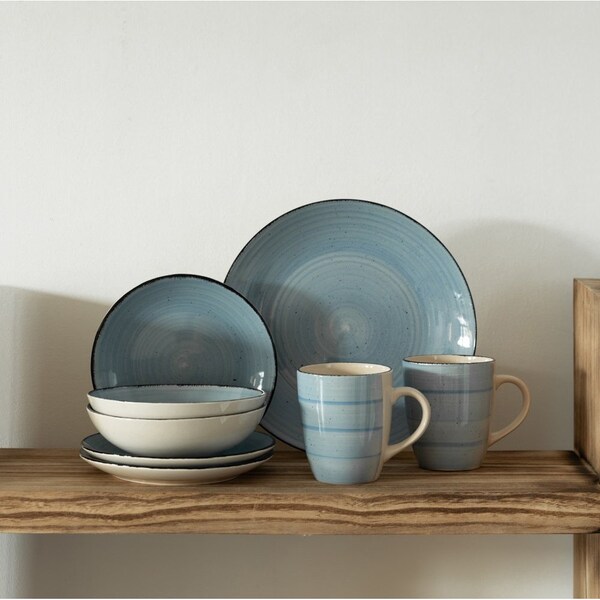 Dinewares 32 PC Spin Wash Dinnerware Dish Set for 8 Person, Mugs, Salad and Dinner Plates and Bowls - QI004502.BL.2