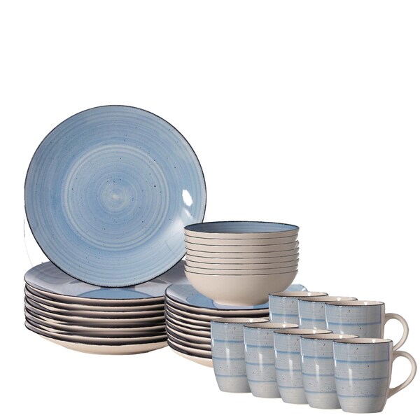 Dinewares 32 PC Spin Wash Dinnerware Dish Set for 8 Person, Mugs, Salad and Dinner Plates and Bowls - QI004502.BL.2