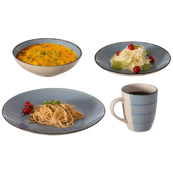 Dinewares 32 PC Spin Wash Dinnerware Dish Set for 8 Person, Mugs, Salad and Dinner Plates and Bowls - QI004502.BL.2