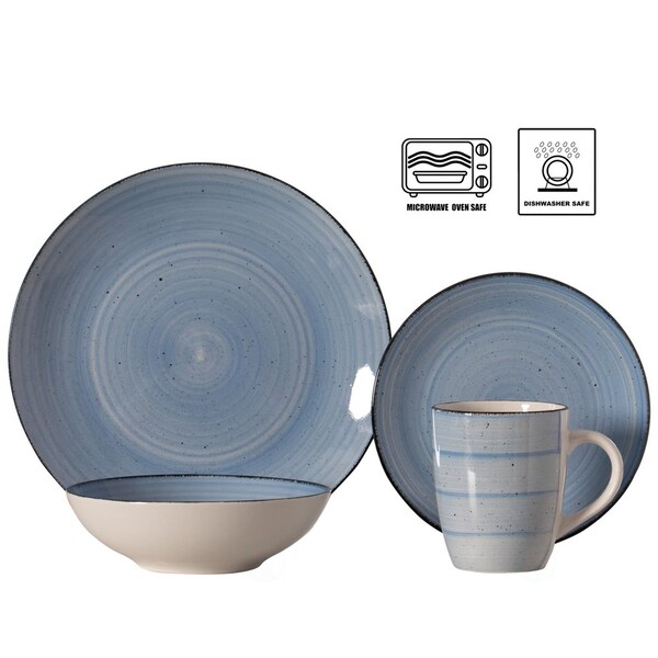 Dinewares 32 PC Spin Wash Dinnerware Dish Set for 8 Person, Mugs, Salad and Dinner Plates and Bowls - QI004502.BL.2