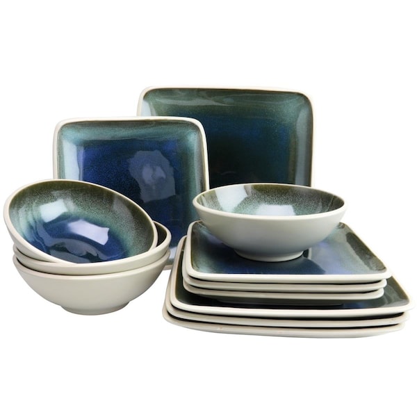 Gibson Elite Namastay Square Dinnerware Set in Blue - 12 Piece - 114397.12RM