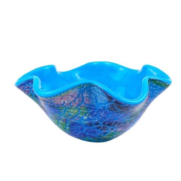 Homeroots 9 in. Abstract Multi-Color Glass Centerpiece Bowl, Blue - 386757
