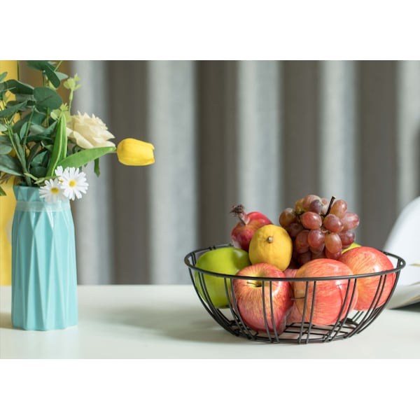 Basicwise Black Iron Wire Fruit Bowl for kitchen counter, Storage Basket, Set of 2 - QI003810.2