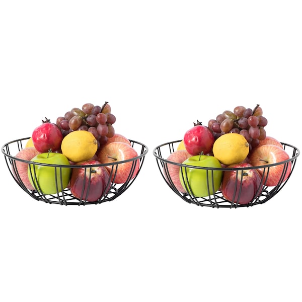 Basicwise Black Iron Wire Fruit Bowl for kitchen counter, Storage Basket, Set of 2 - QI003810.2