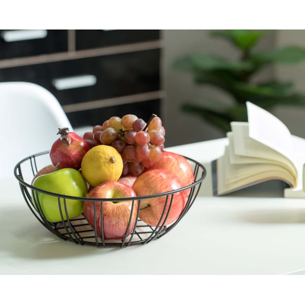 Basicwise Black Iron Wire Fruit Bowl for kitchen counter, Storage Basket, Set of 2 - QI003810.2