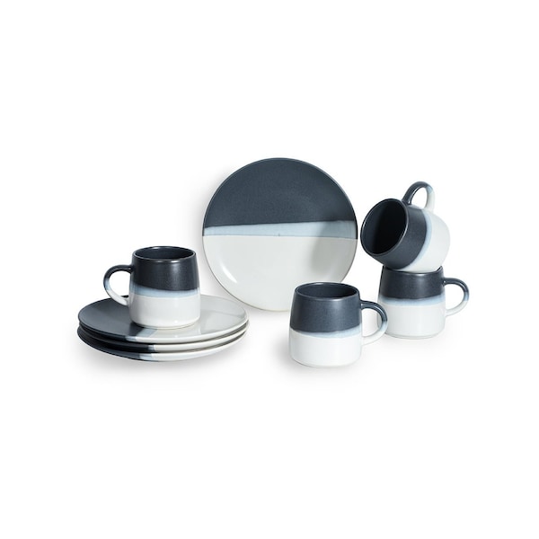 Table 12 Bruckner Stoneware 8-Piece Set, Four 12-Ounce Coffee Mugs & Four 8 Salad Plates - TD8YM
