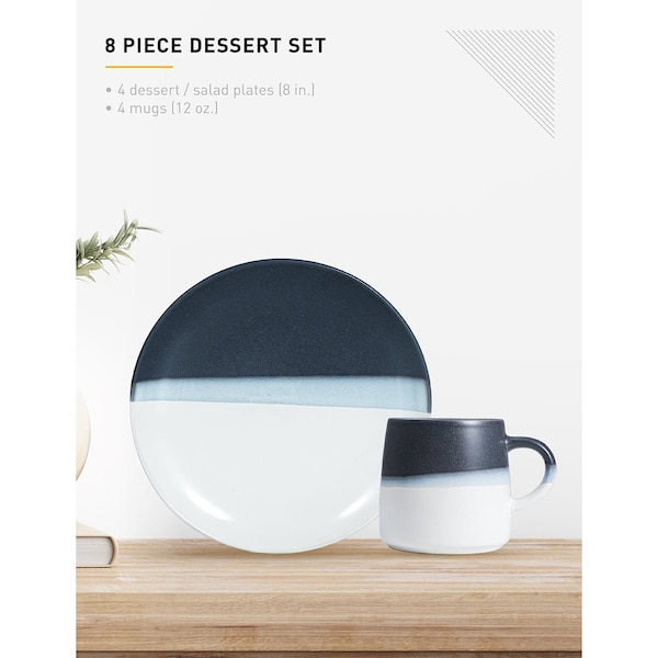 Table 12 Bruckner Stoneware 8-Piece Set, Four 12-Ounce Coffee Mugs & Four 8 Salad Plates - TD8YM