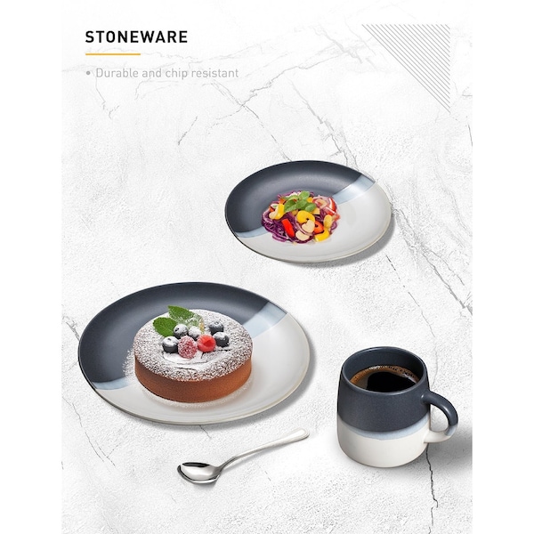 Table 12 Bruckner Stoneware 8-Piece Set, Four 12-Ounce Coffee Mugs & Four 8 Salad Plates - TD8YM